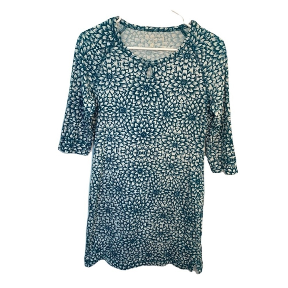 Nautica Sleepwear Women's Size Small Pajama Shirt Dress Teal White Floral Half